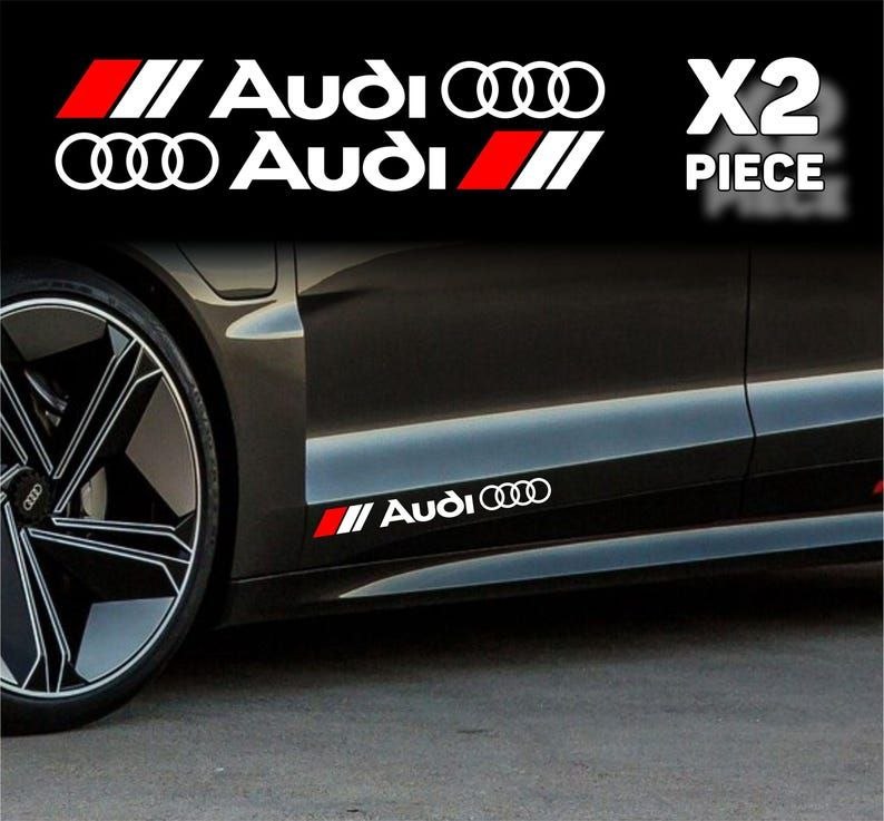 2 autocollants Audi Racing en vinyle de 11 po. – Stickers jupe latérale et capot, emblème du logo, rayure