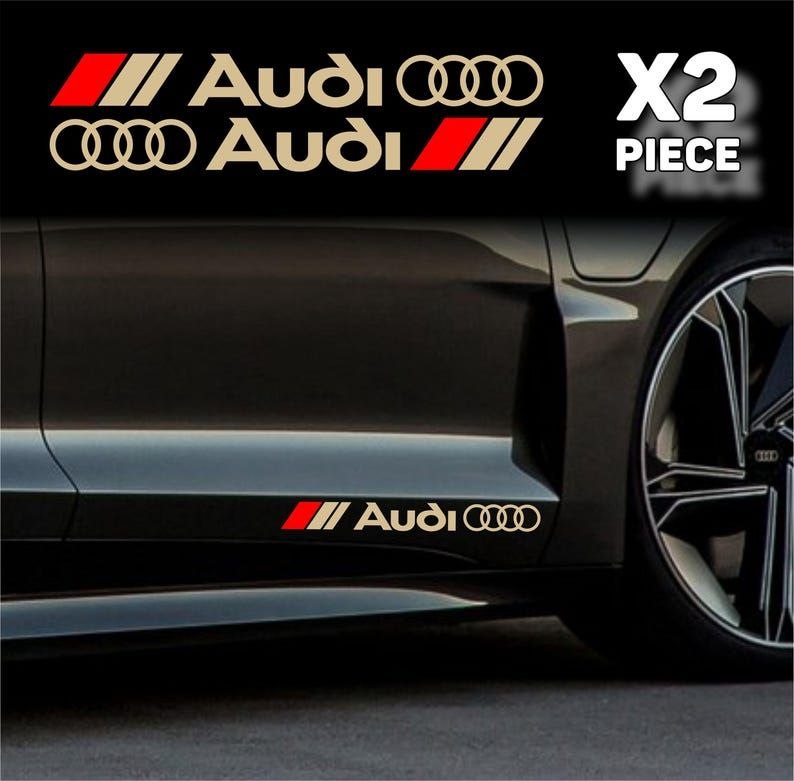 2 autocollants Audi Racing en vinyle de 11 po. – Stickers jupe latérale et capot, emblème du logo, rayure