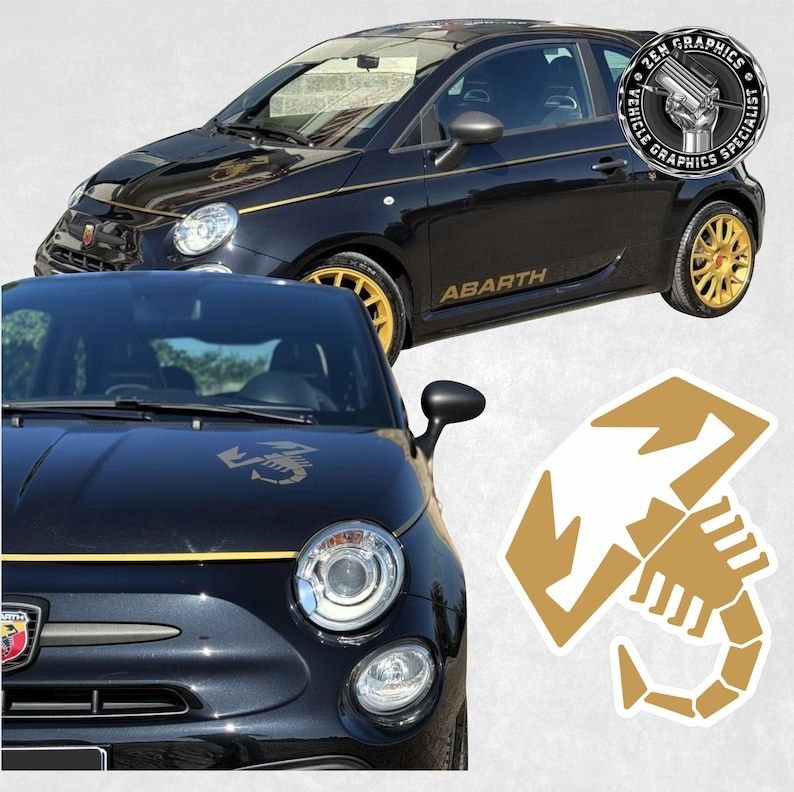 2 PCS Décalcomanie de capot de qualité pour Fiat 595 Scorpioneoro, remplacement Abarth, vinyle d'origine
