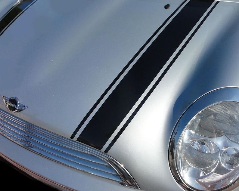 2 PCS Mini Cooper Bonnet Stripes - Kit d'autocollants en vinyle à fines rayures (convient à la plupart des modèles) par Pixel Printworks