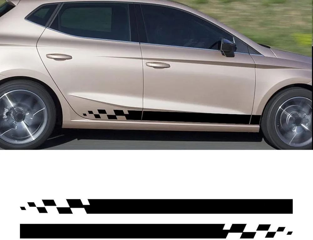 2PCS Auto Porte Côté Jupe Treillis Vinyle Autocollants De Voiture De Sport, pour Seat Leon MK3 MK2 Racing Graphique Auto Body Decor Wrap Stickersr