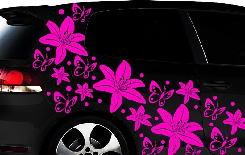 Autocollant mural de voiture, 36 pièces, lys, fleurs d'hibiscus, papillons, autocollant mural hawaïen, fleurs, points, xyyx