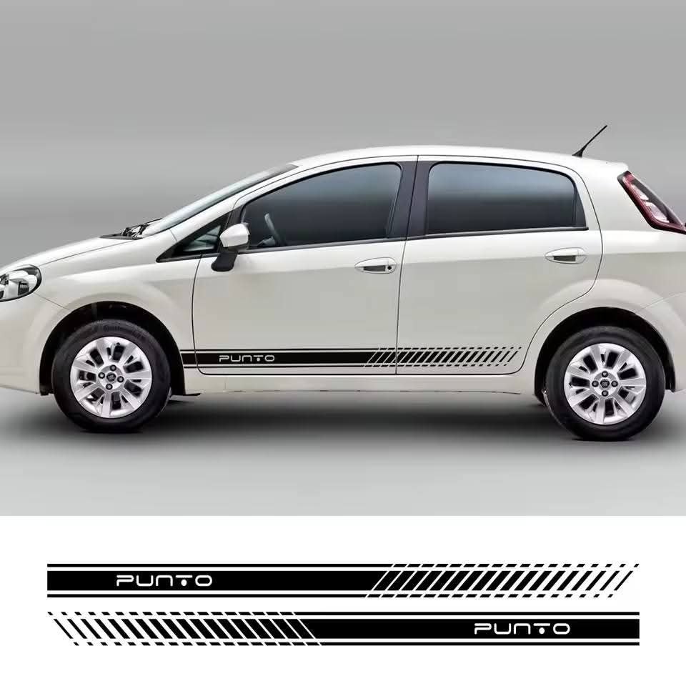 Autocollants de voiture pour Punto Van Evo taxable, décalcomanies de film vinyle, décoration de rayures, jupe latérale longue, accessoires auto bricolage, 2 pièces avec logo