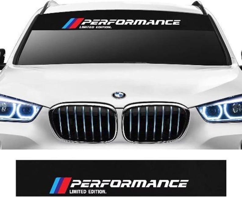 Bande pare-soleil M Performance pour pare-brise avec 3 modèles graphiques Autocollant de pare-brise style rallye Kit de décoration pour emblème de véhicule de course