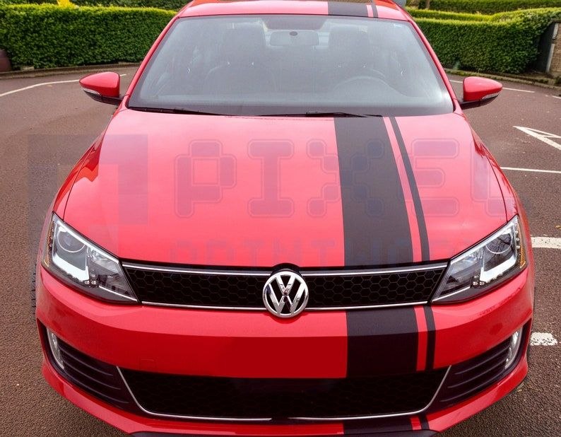 Décalcomanie pour capot et bande de toit de golf VW - Graphiques universels en vinyle de course par Pixel Printworks