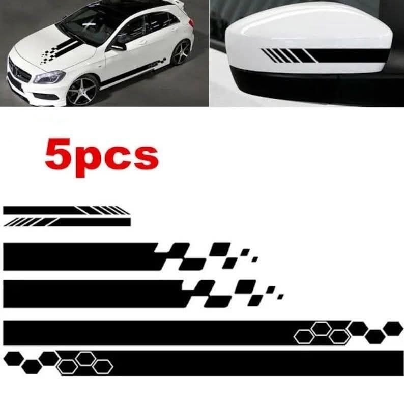 Kit 5Pcs en vinyle pour rétroviseur de voiture, carrosserie, portière latérale longue bande
