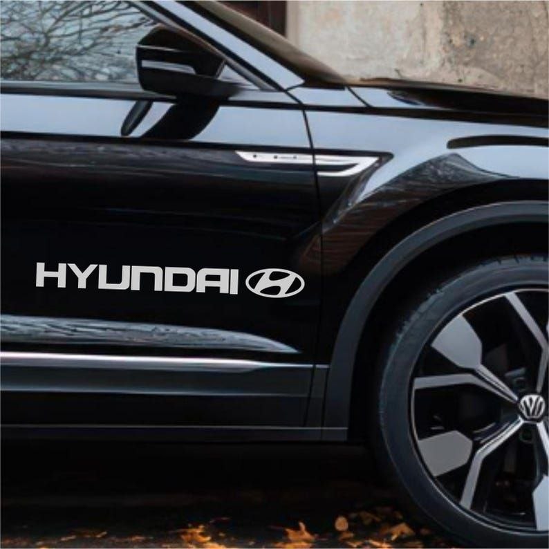 Lot de 2 autocollants logo Hyundai et bandes de course pour véhicule Emblème découpé pour voiture coréenne, autocollant