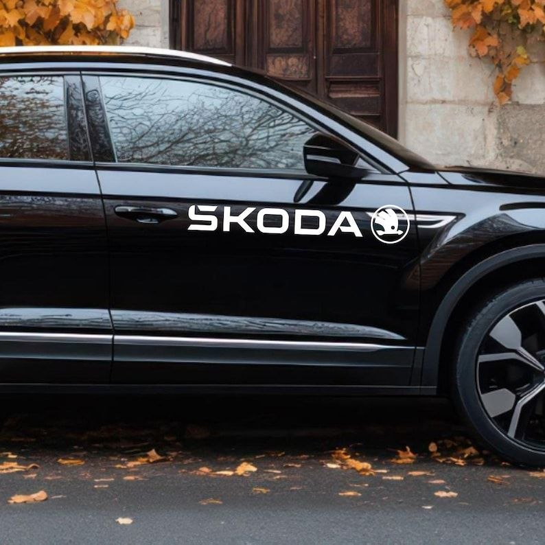 Lot de 2 autocollants logo Skoda, autocollant en vinyle