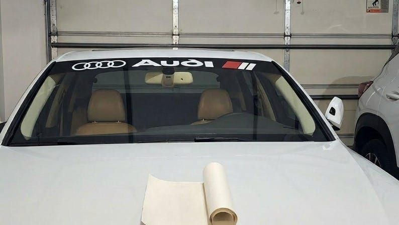 Sticker bannière pour pare-brise Audi – Logo + anneaux + bande en S 1 pièce