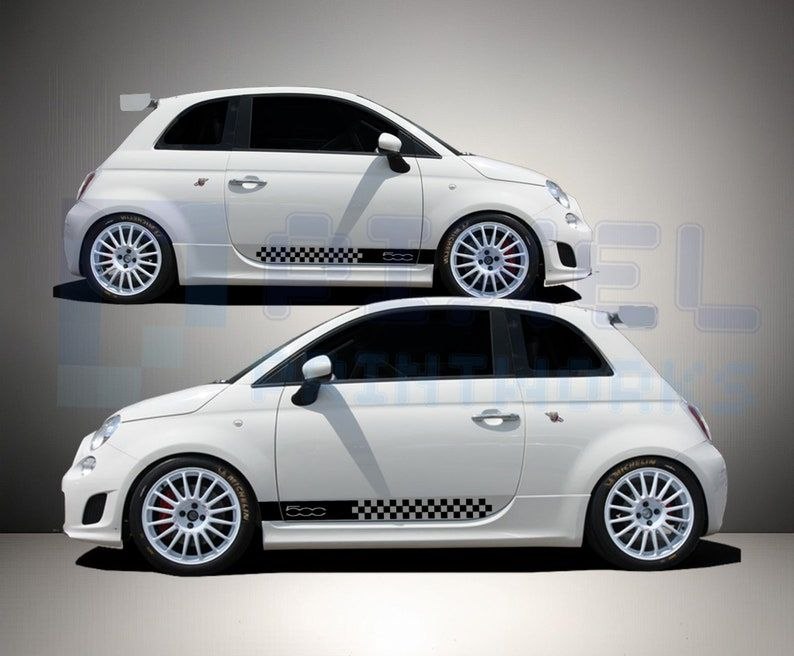 Sticker Fiat 500 Checkers à bandes latérales mi-longues – Kit graphique en vinyle compact par Pixel Printworks